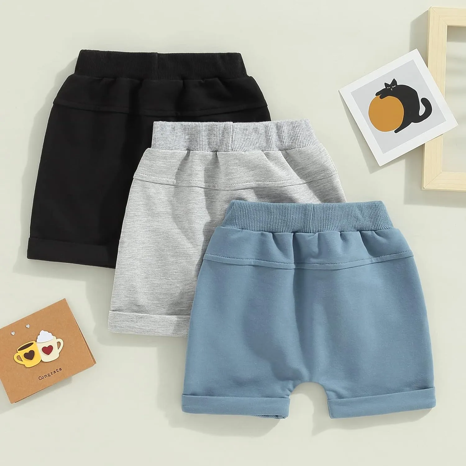 Yoawdats Baby Boys' 3-Pack Pull-on Jogger Shorts Knit Shorts Classic Fit Elastic Waist Toddler Shorts Kids Multipacks Pants