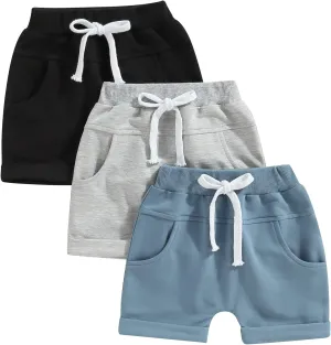 Yoawdats Baby Boys' 3-Pack Pull-on Jogger Shorts Knit Shorts Classic Fit Elastic Waist Toddler Shorts Kids Multipacks Pants